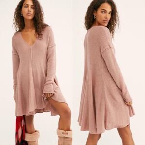 Free People Dancing‎ in the Forest Sweater Dress in blush pink alpaca blend wool